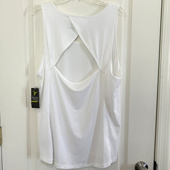 Old Navy Active Go-Dry Cutout Back Fitted Tank Top Crossback Keyhole White XXL - Picture 1 of 5